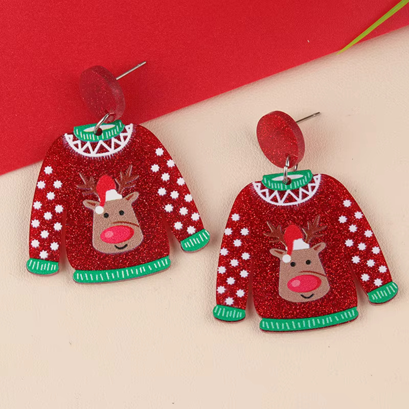 Deer Cartoon Acrylic Sweater Christmas Earrings