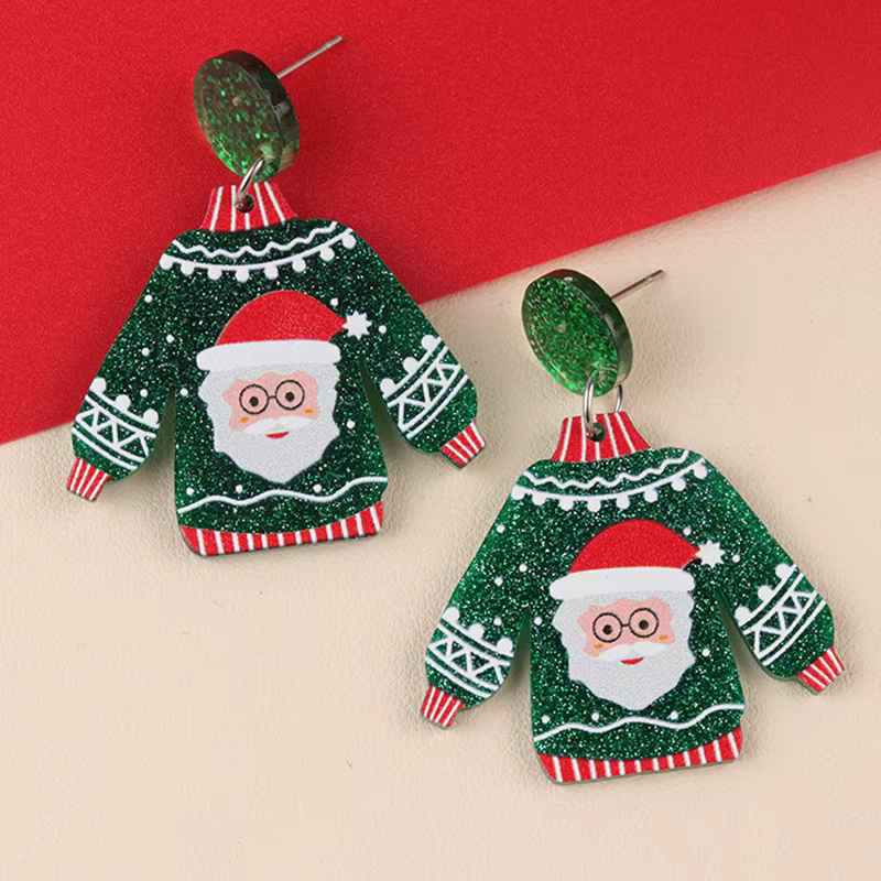 Santa Claus Cartoon Acrylic Sweater Christmas Earrings
