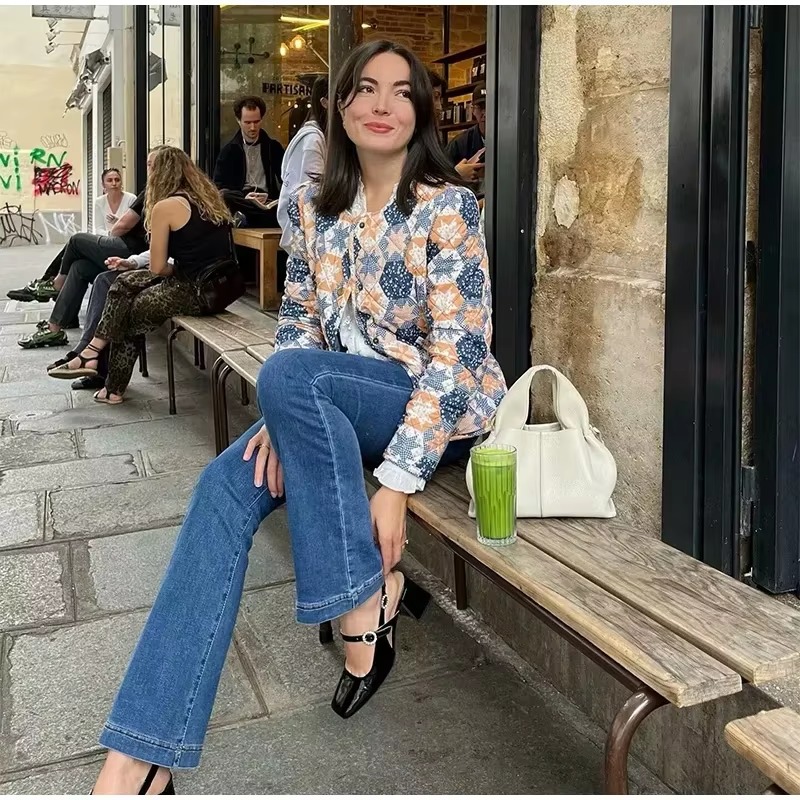 Vintage Printed O-neck Cotton Single Breasted Pockets Casual Jacket