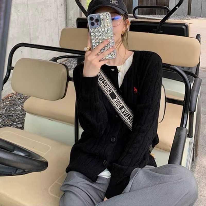 Boutique embroidery knitted round neck long sleeved cashmere sweater