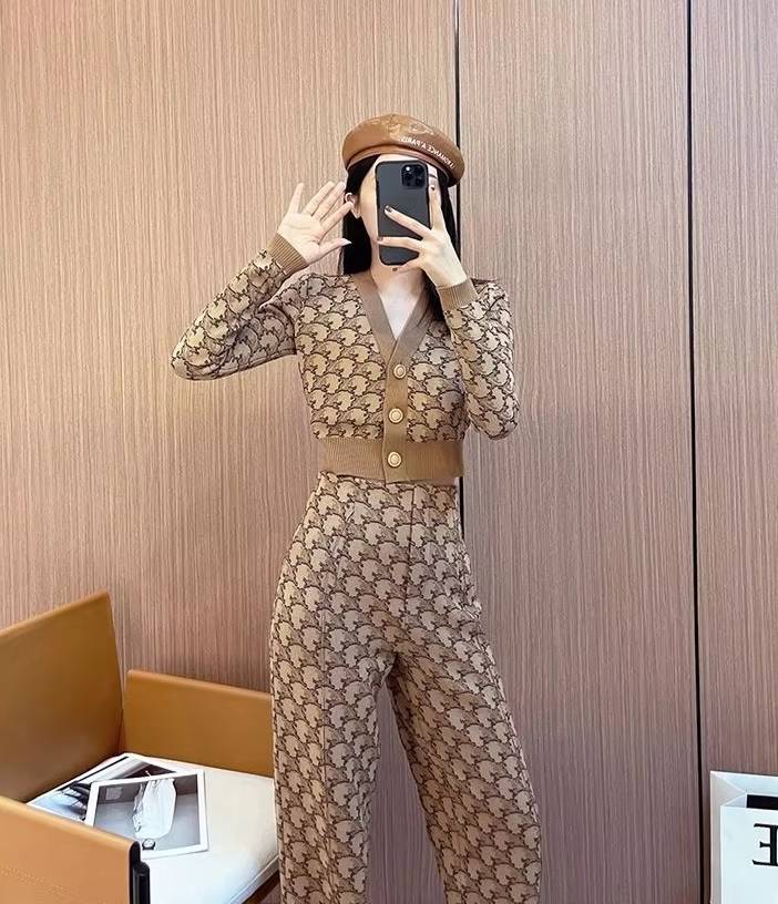 Casual Knitted Sweater Wide Leg Pants Two-Piece Set