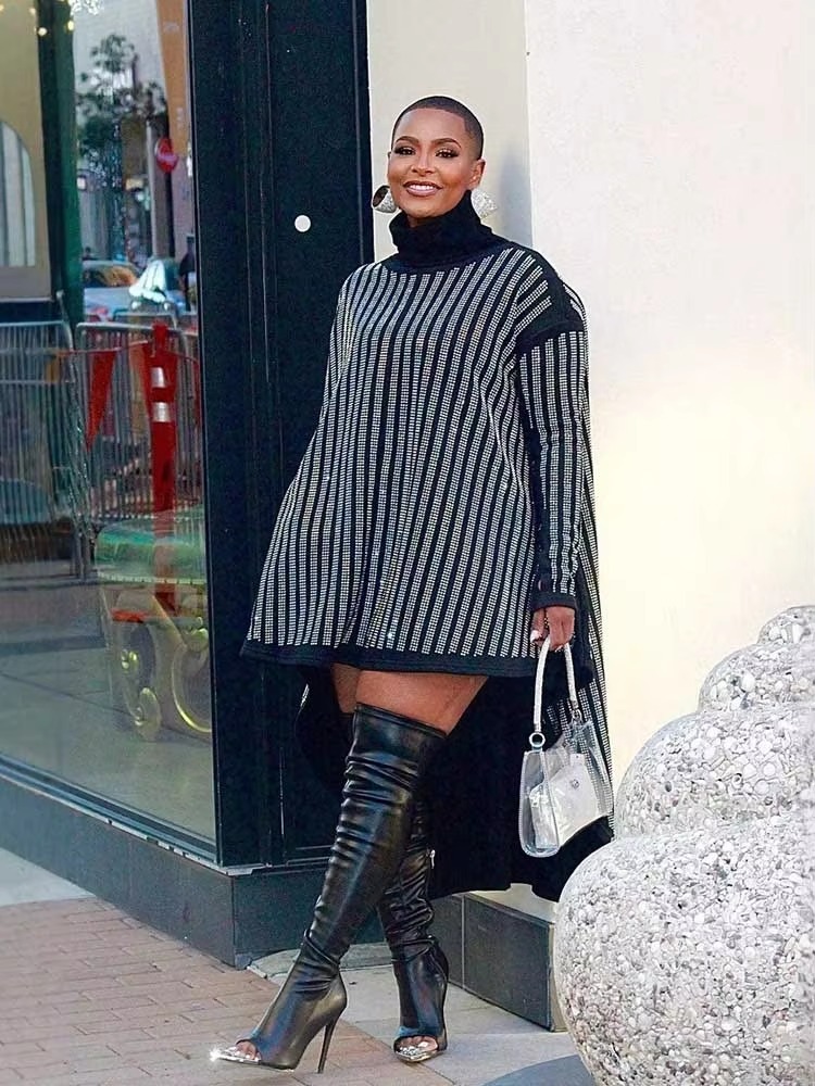 Casual Long Sleeve Turtleneck Thick Warm Loose Streetwear Dress