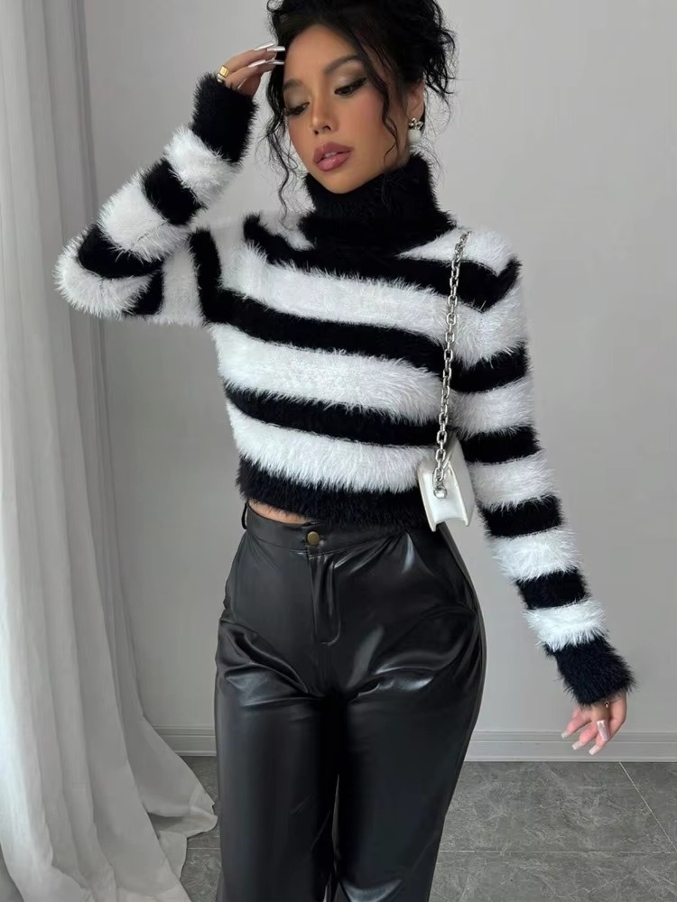 Casual Warm Pullovers Striped Medium Stretch Sweater