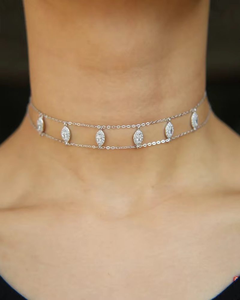 Double Chain Choker Necklace Wedding Engagement Jewelry