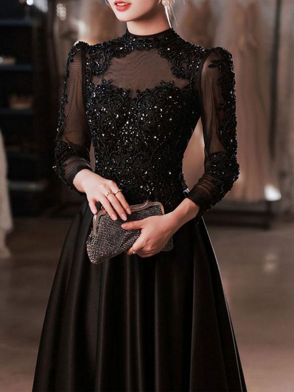 Elegant A-Line Floor-Length Jewel Neck Maxi Dress