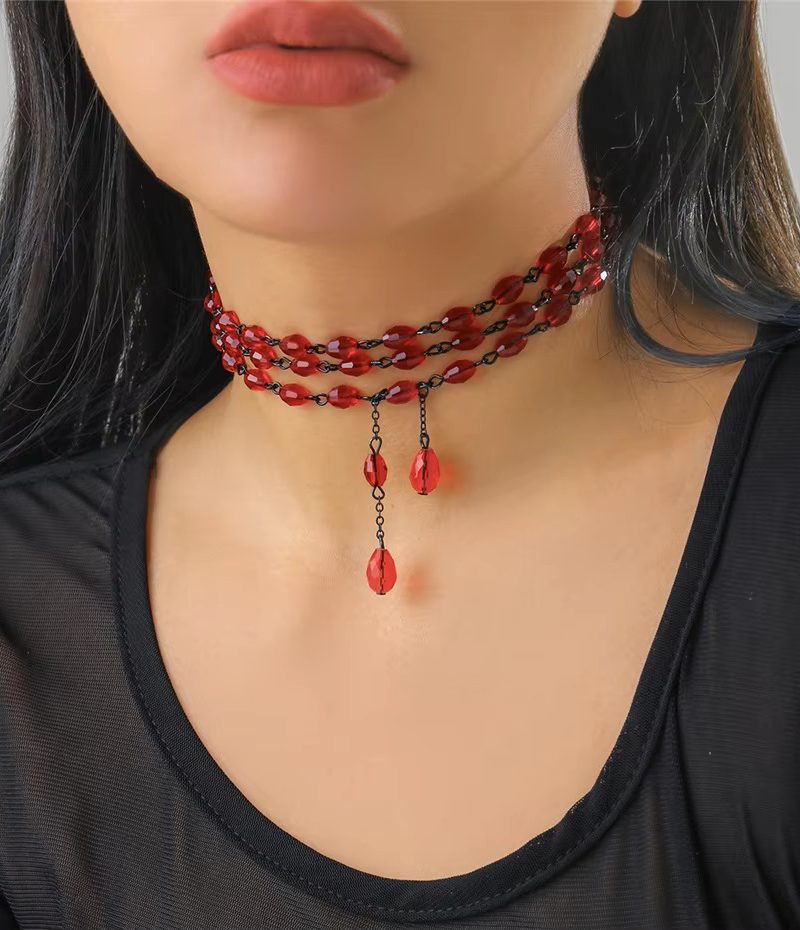 Gothic Multilayer Crystal Short Collar Vintage Pendant Choker Necklace