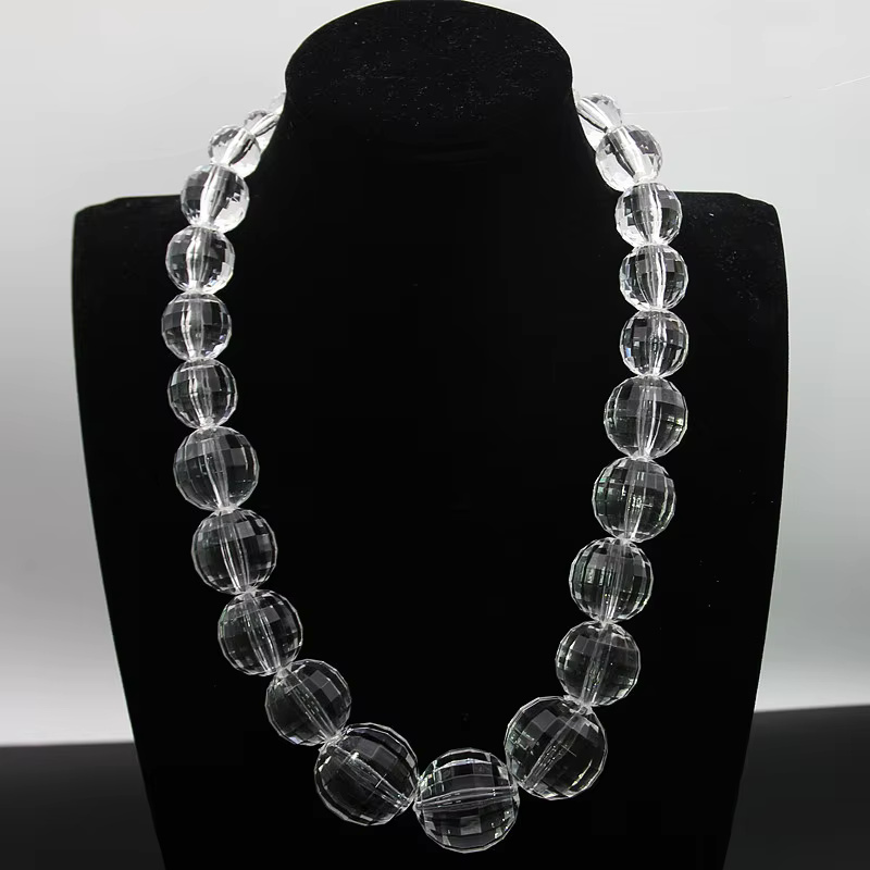 Crystal Beaded Statement Clear Big Acrylic Ball Choker Necklace