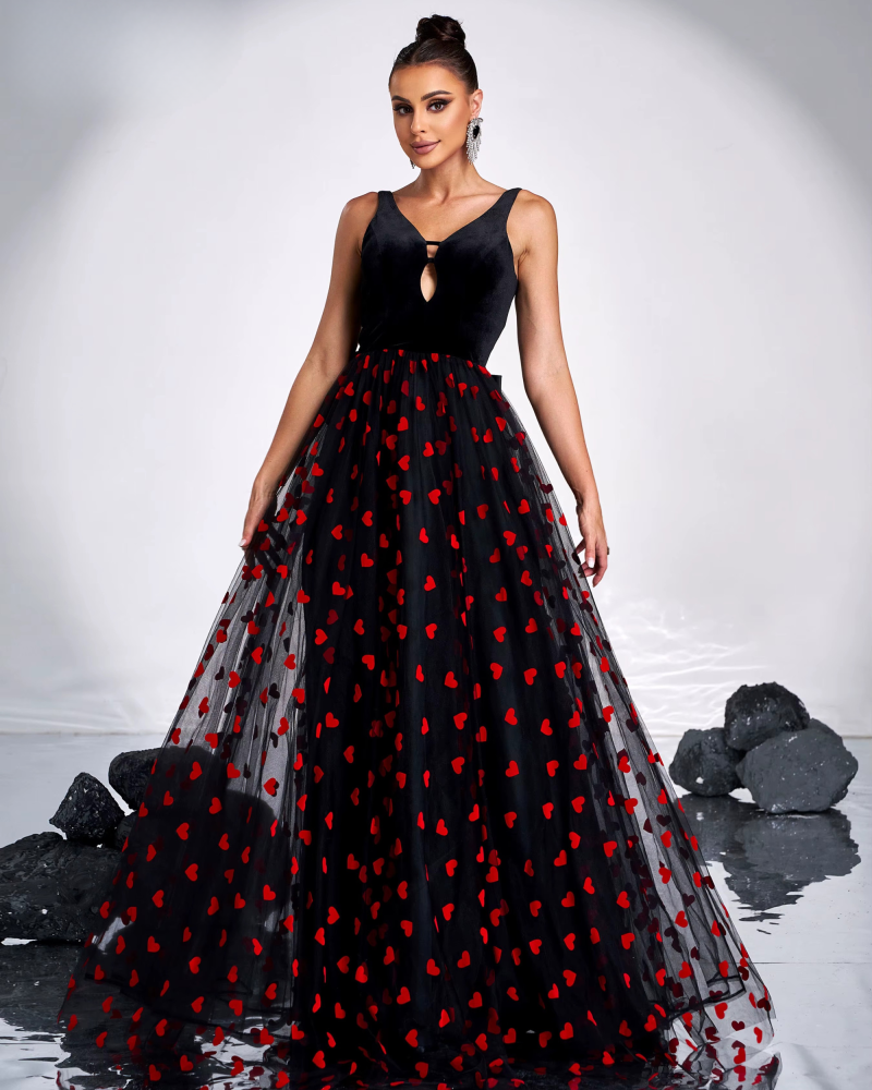 Luxury V Neck Bow Panel Mesh Evening Wedding Birthday Party A Line Dresses