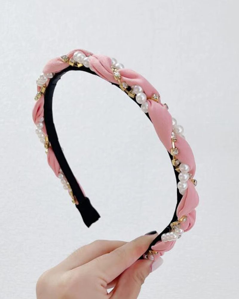 Classic Rhinestone Pearls Braided Headwear Hair Accessories Hairband