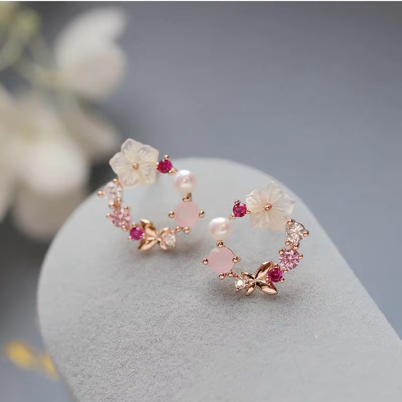 Crystal Flower Pearl Butterfly Korean Fashion Luxury Hoop Earrings