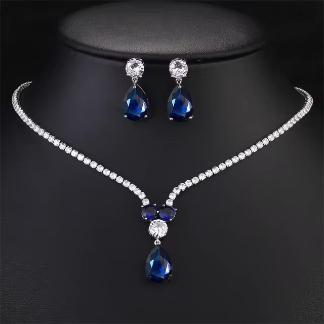 Luxury Water Drop Zircon Bridal Necklace Earrings Set
