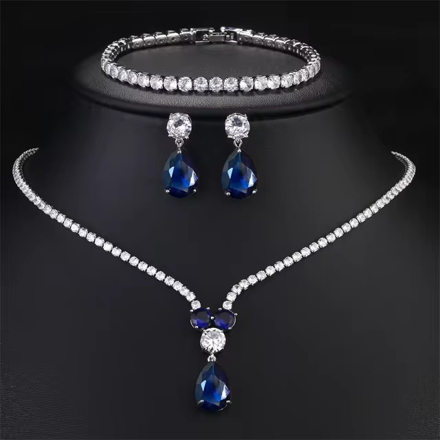 Water Drop Pattern Bridal Necklace Earrings Bracelet Set