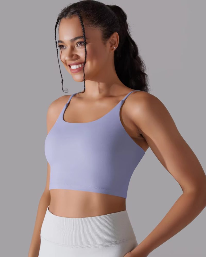 Trendy Nylon Fixed Padded Gym Sport Workout Top