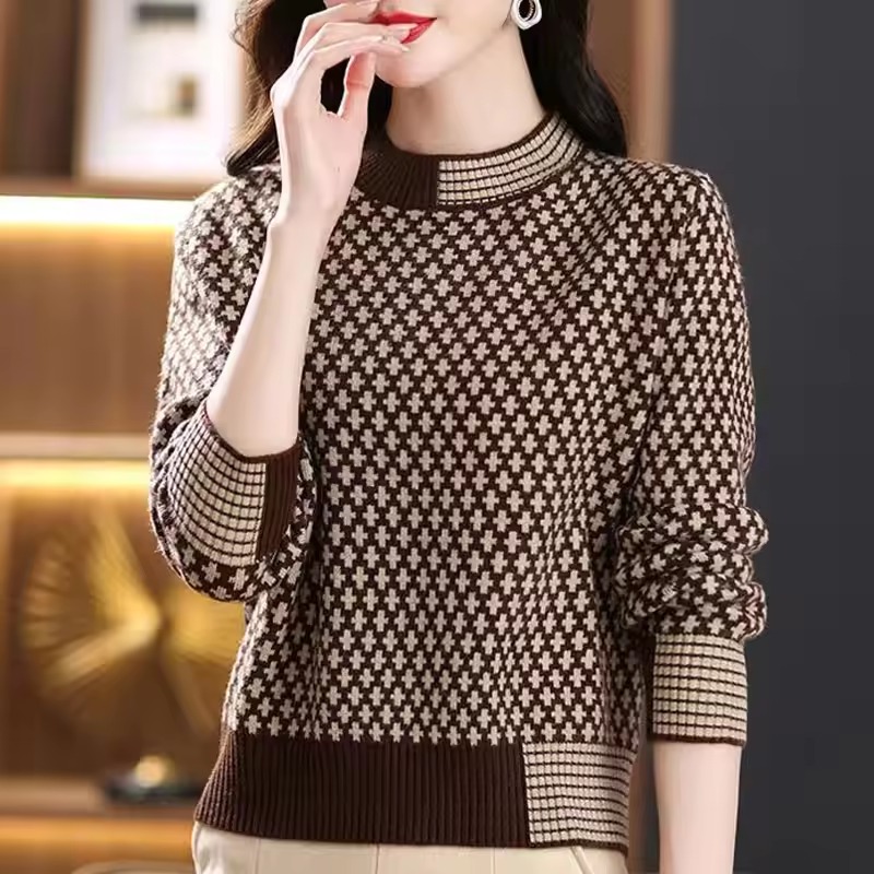 Trendy Round Neck Jacquard Regular Fit Loose Sweater
