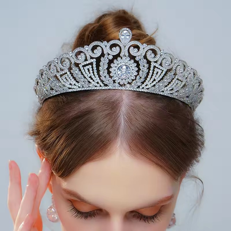 Vintage Tiara Cubic Zirconia Silver Crystal Bridal Wedding Crown