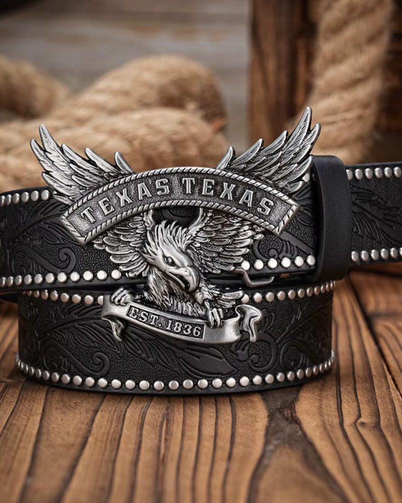 Vintage horse Floral Engraved Buckle PU Leather Belt for Jeans