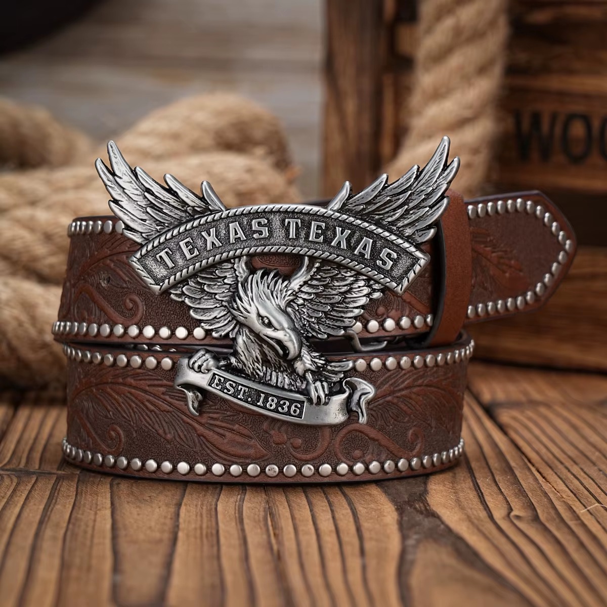 Vintage horse Floral Engraved Buckle PU Leather Belt for Jeans - Image 3