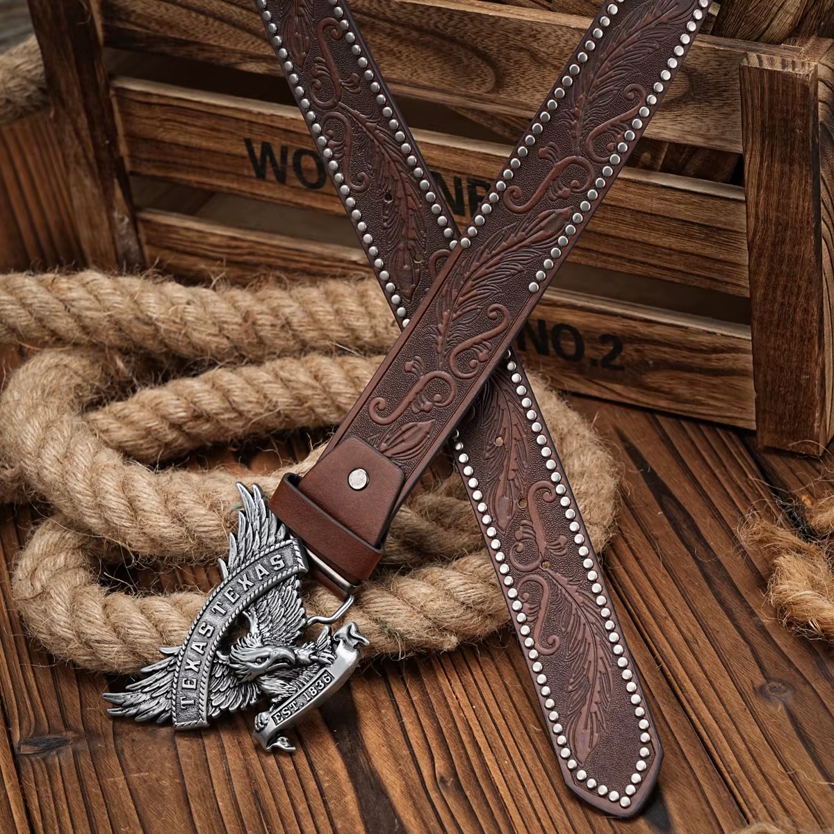 Vintage horse Floral Engraved Buckle PU Leather Belt for Jeans - Image 4