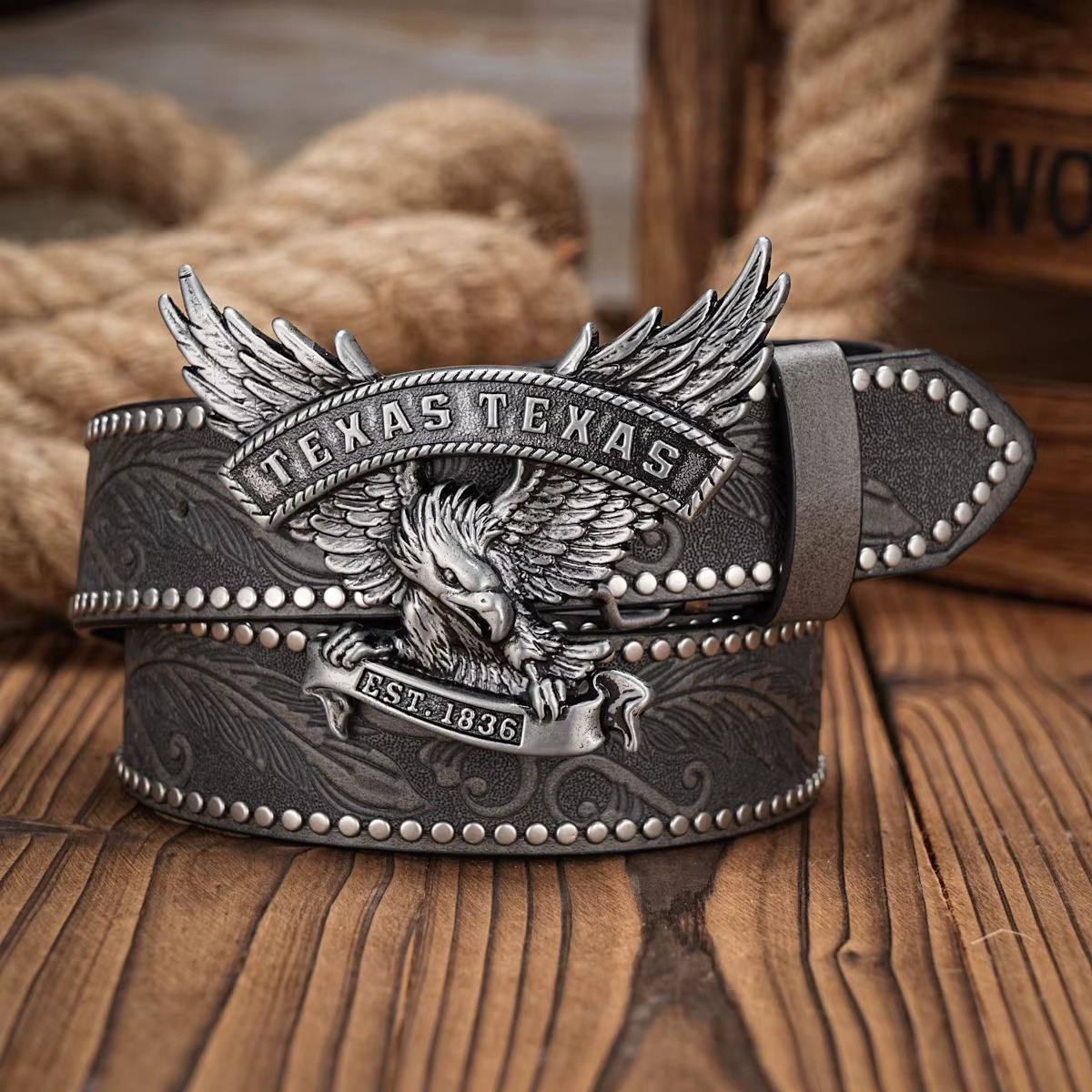 Vintage horse Floral Engraved Buckle PU Leather Belt for Jeans - Image 5