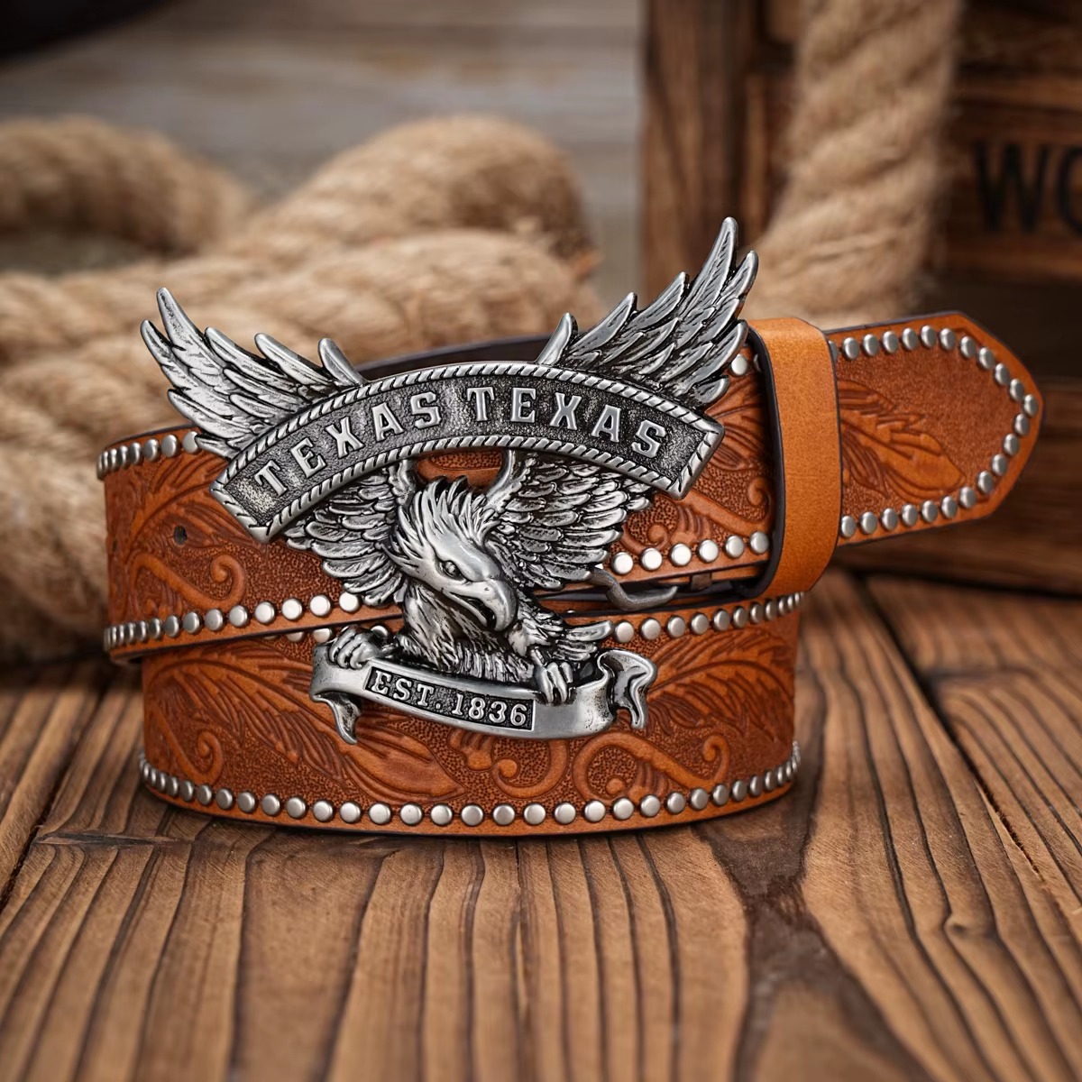 Vintage horse Floral Engraved Buckle PU Leather Belt for Jeans - Image 7