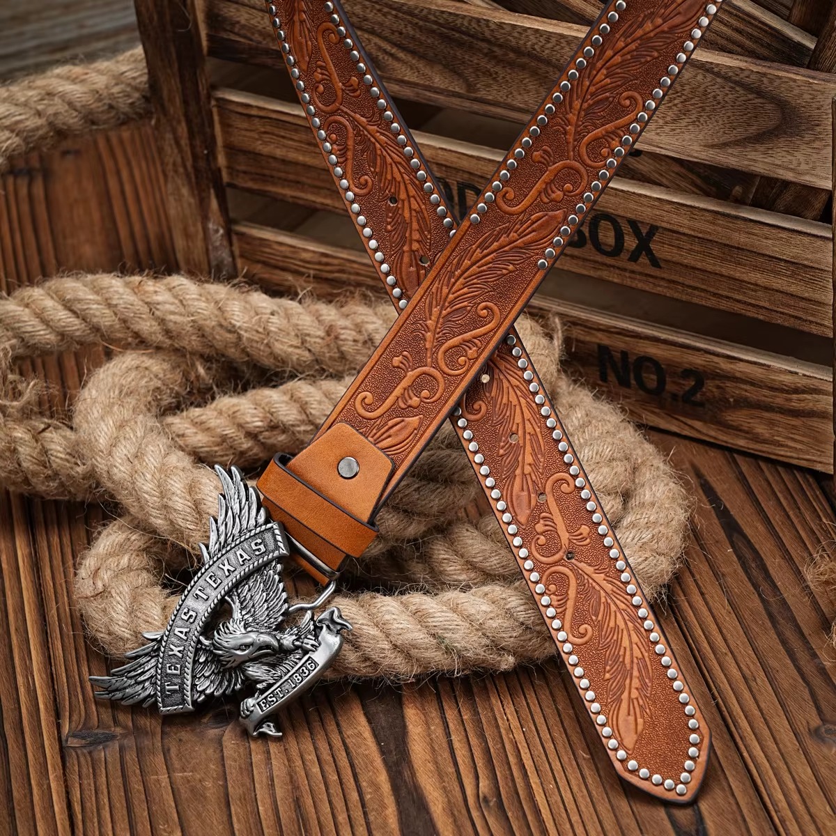 Vintage horse Floral Engraved Buckle PU Leather Belt for Jeans - Image 8