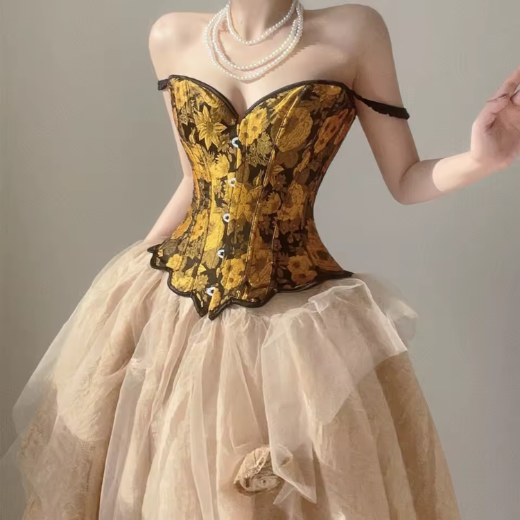 Oil Painting Floral Embroidery Overbust Corset