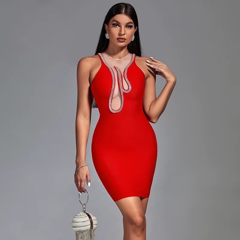 Diamonds Stretch sleeveless Evening Celebrity Cocktail Party Bandag Mini Dress