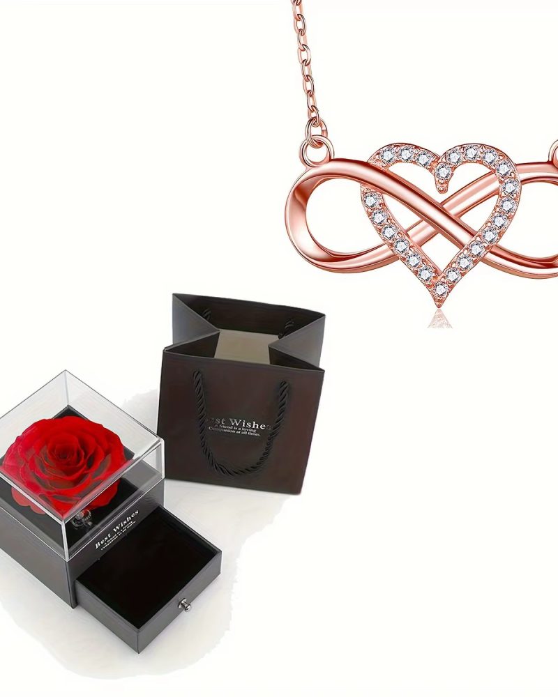 Elegant Infinity Heart Shape Pendant Necklace With Luxury Rose Gift Box
