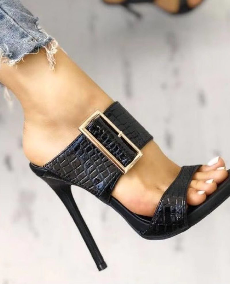 Elegant Slippers Big Buckle Open Toe High Heels1 Elegant Slippers Big Buckle Open Toe High Heels