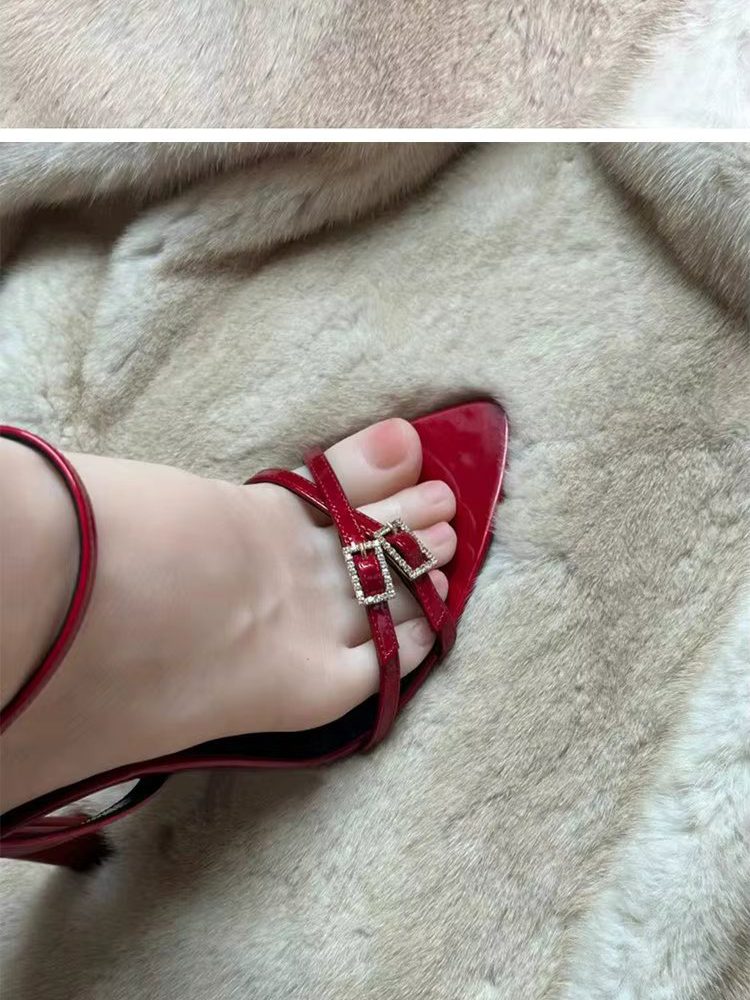 Luxury Rhinestone Strap Slingbacks Transparent High Heel