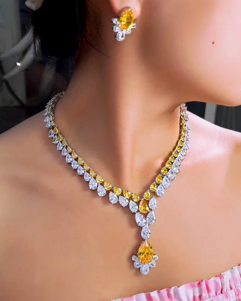 2 Layer Water Drop Cubic Zirconia Party Brides Jewelry Sets 2._11zon 2 Layer Water Drop Cubic Zirconia Party Brides Jewelry Sets