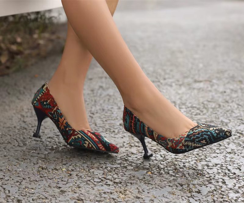 Casual Flower Totem Slip-On Shallow Pointed Toe Pump High Heels 1415_11zon Casual Flower Totem Slip-On Shallow Pointed Toe Pump High Heels