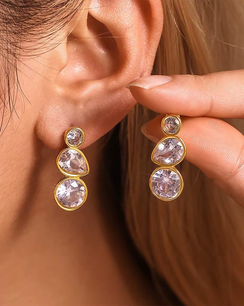 Casual Simple Geometric Water Drop Inlaid Zirconium Stainless Steel Earrings