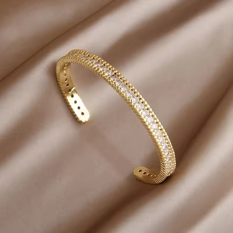 Casual Copper Sparkle Shine Crystal Zircon Cuff Trendy Bracelet