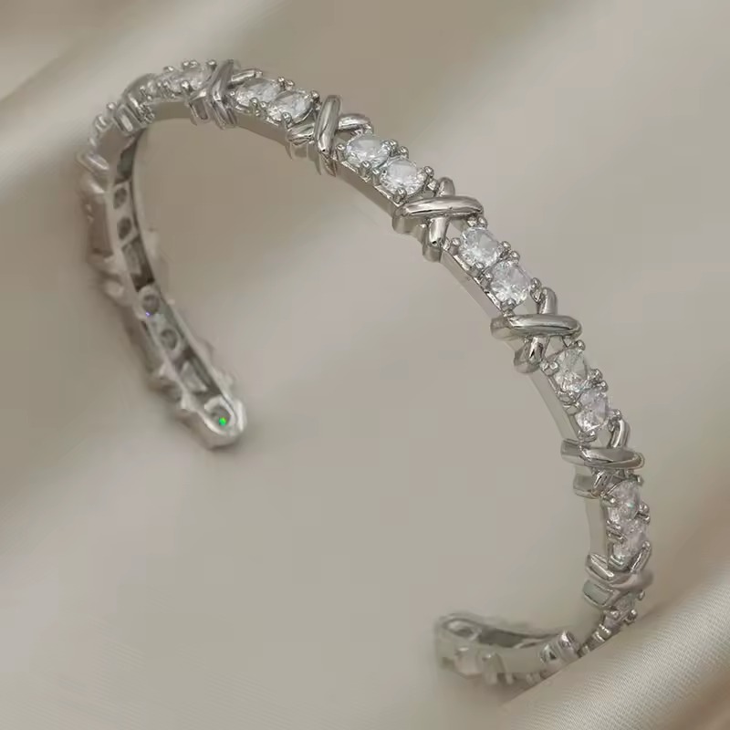 Elegant Copper Sparkle Shine Crystal Zircon Cuff Bracelet