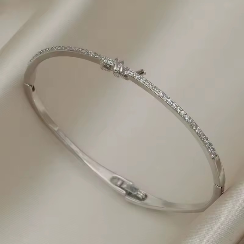 Geometric Copper Cubic Zircon Wedding Bridal Crystal Cuff Bracelet