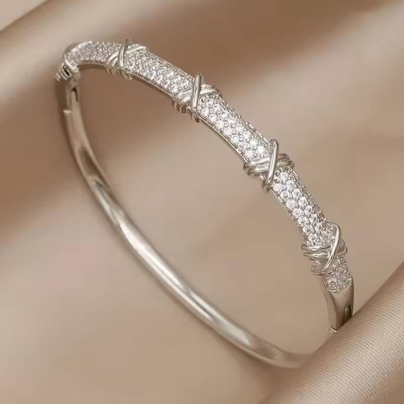 Copper Cubic Zircon Wedding Bridal Crystal Cuff Bracelet