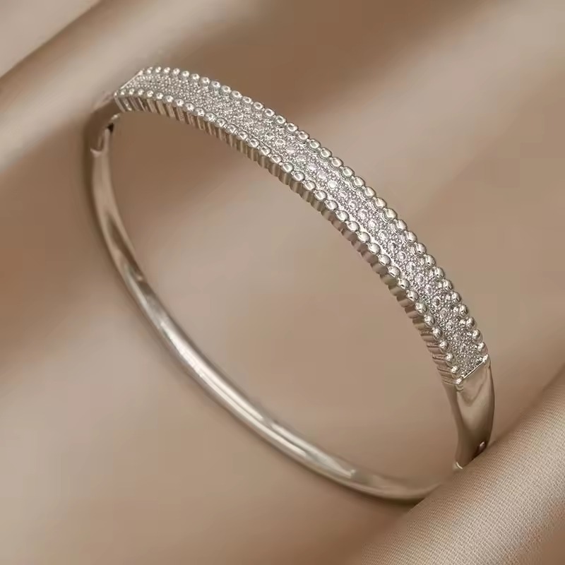 Classic Cubic Zircon Wide Wedding Bridal Crystal Cuff Bracelet