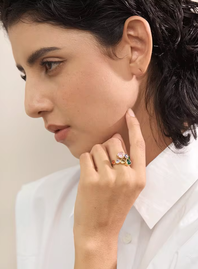 Cubic Zirconia Heart Stainless Steel Adjustable Open Ring