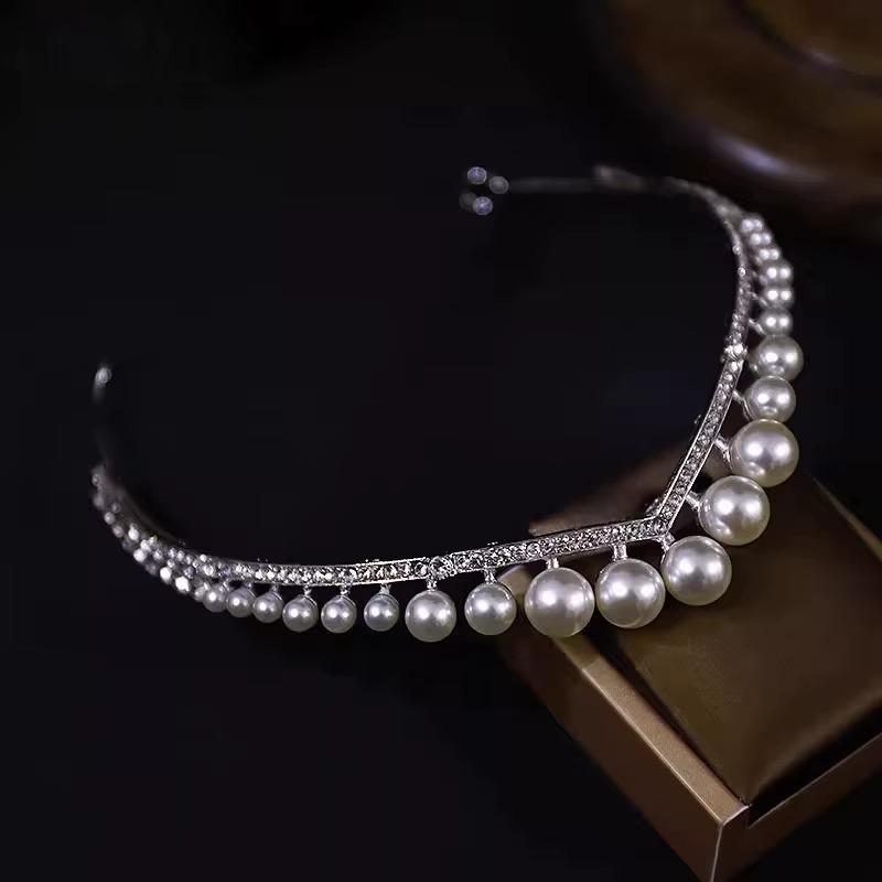 Elegant Bridal Engagement Imitation Pearl Tiaras Slim Crowns