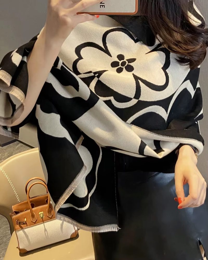 Elegant Flowers Soft Acrylic Cashmere Scarf Shawl Travel Cape