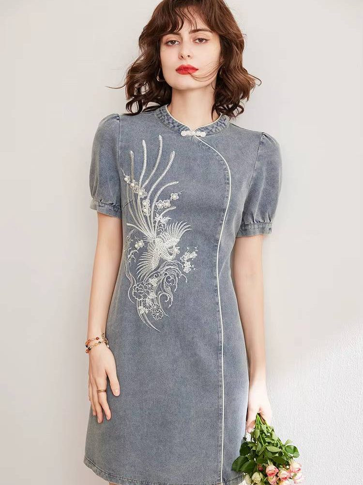 Elegant Petal Sleeve Embroidery Beading Non Stretch Mini Dress
