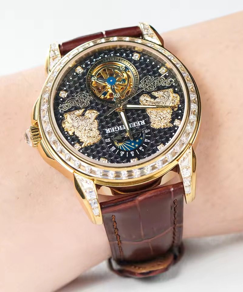 Luxury Fashion Automatic Watch Mens Multi Function Diamonds Mechanical Wristwatch
