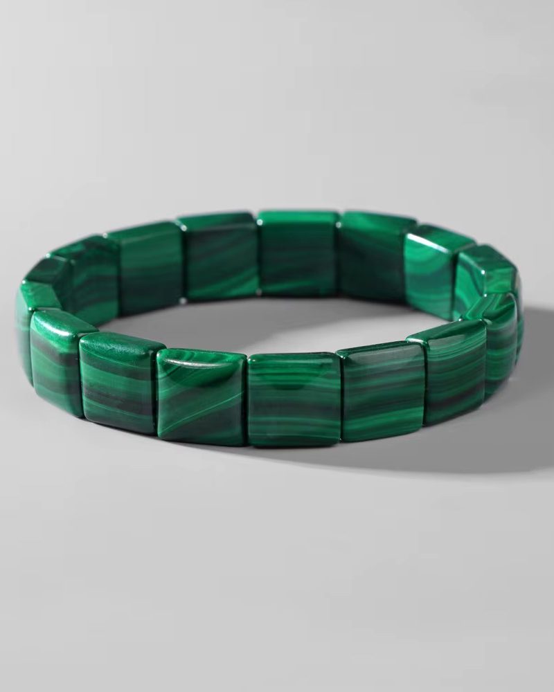Genuine Malachite Natural Stone Square Beads Elastic Bracelets