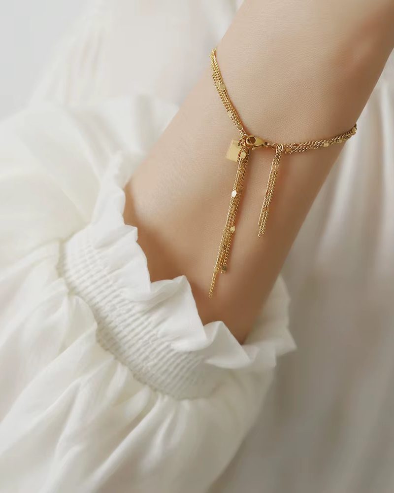 Stainless Steel Plated 18K Gold Sparkling Three-layer Fringe Bracelet 9._11zon Stainless Steel Plated 18K Gold Sparkling Three-layer Fringe Bracelet