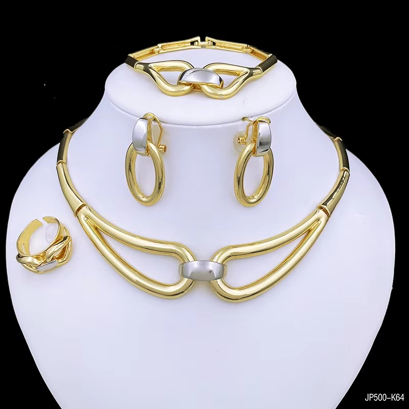Trendy Zinc Alloy Charm 18k Gold Plated Full Jewelry Necklace Set