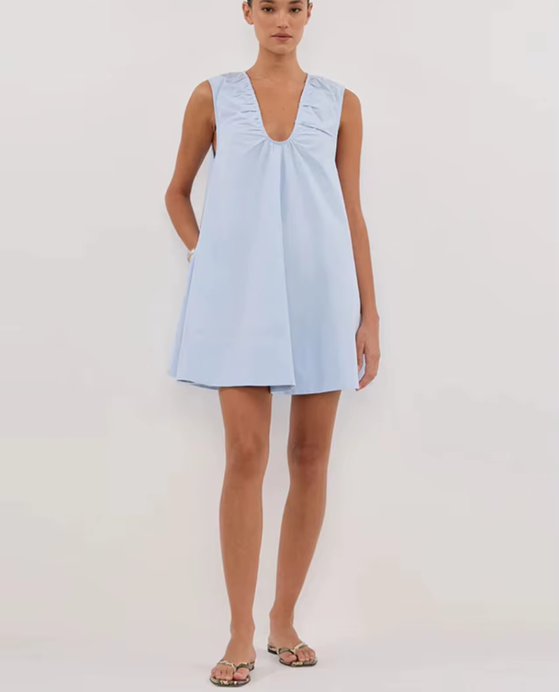 Elegant Classic Solid V-Neck Sleeveless Loose Cotton Mini Dresses