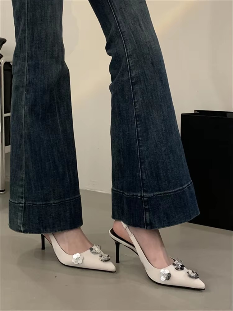 Elegant Satins Flower Pointed Toe Slingbacks Banquet Party Mule Shoes