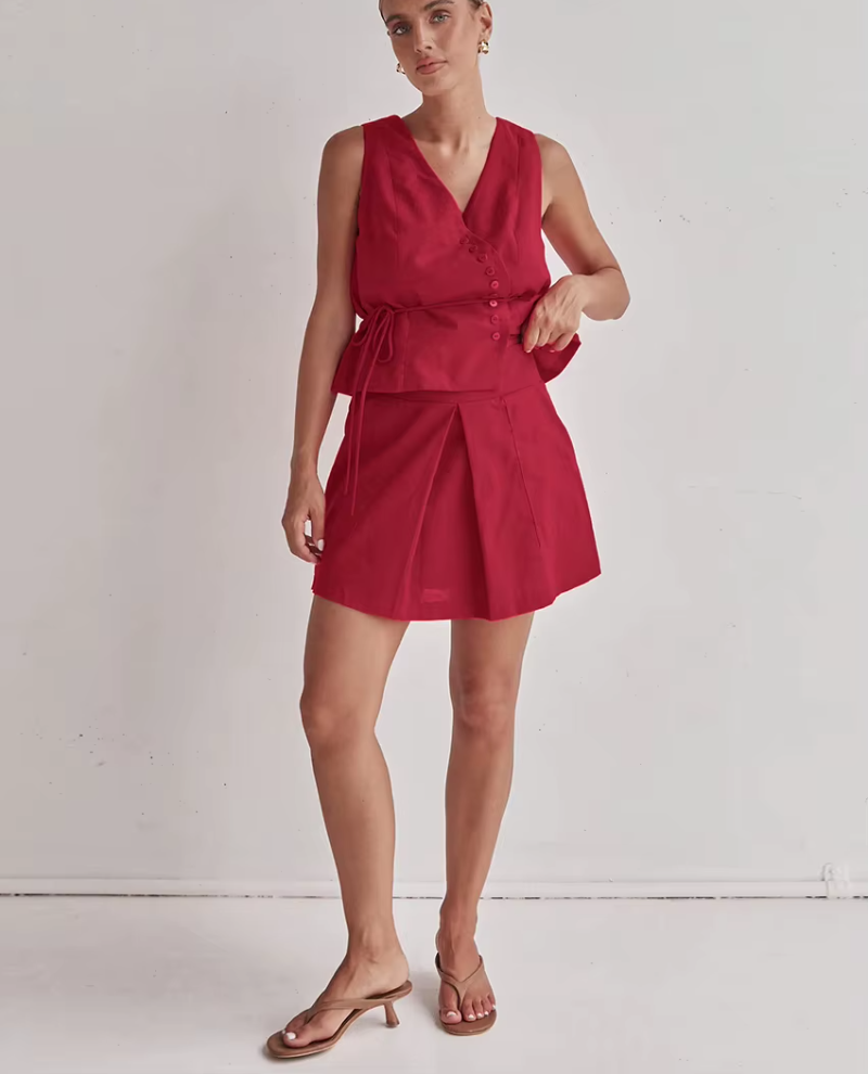 Fashion Streetwear Sleeveless Tank Top With High Waist Mini Skirt Two Pieces Set