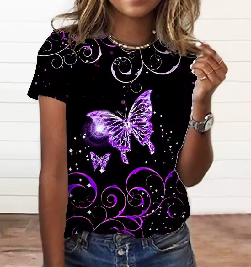 Floral Print Tee Large Size Short Sleeve T Shirt